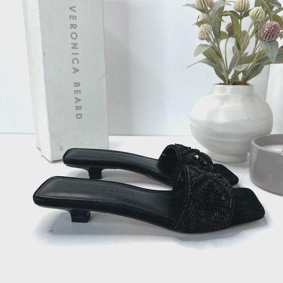 Veronica Beard Finlee Beaded Suede Slide Sandals Black Women’s US 7 M NWB - Picture 4 of 11
